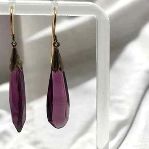 Amethyst Quartz Long Teardrop Dangle Boho 1.75 Inch Earrings! - Picture 1 of 8