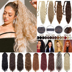 Thick Hair Wrap Around Corn Wave Ponytail Hair Piece Clip In Pony Tail Extension