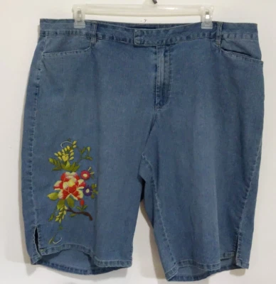 Pantalones Cortos Avenue Jeans Mujer Azul Denim Floral Bordado Talla 22 Foto 1 de 4