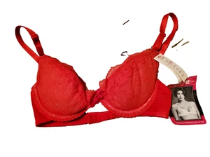 LADY MARLENE VTG  LACE ACCENT Underwire PADDED BRA  MO 1734 P04 7 Y888 RED  34C - Picture 1 of 4