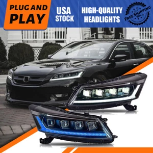 LED Headlights For Honda Accord 2008-2012 8th Gen Animation Sequential Turn Blue - Picture 1 of 17