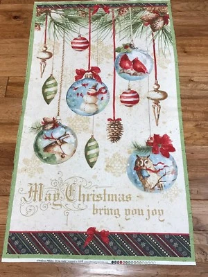 Woodland Holiday Cardinals, Reindeer, Snowman, Owl quilters cotton Fabric Panel  - Image 1 of 2