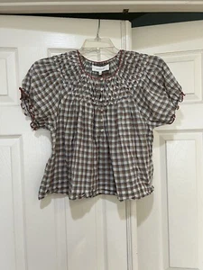 Blusa The Great Plaid Marrón The avellana prado mangas abullonadas Ligera verano XS - Imagen 1 de 15