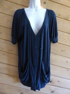 Deletta Anthropologie S blau zweireihig Knopfleiste Kurzarm drapiert Cardigan - Bild 1 von 9