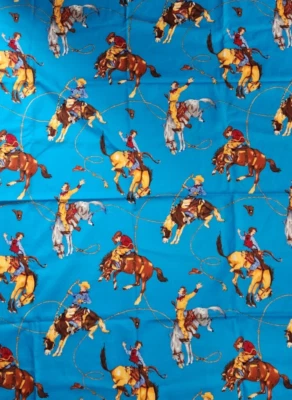 Alexander Henry Cotton Fabric "Wild Men, Wild Horses" on Turquoise -3 Yds - NEW - Image 1 of 4
