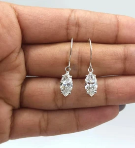 IGI Certified 3Ct Marquise Lab Grown Diamond Drop/Dangle Earrings 14k White Gold - Picture 1 of 23