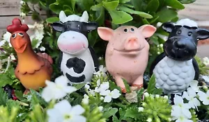 Garden Gnome Easter Sheep Cow Chicken Pig Plant pot stick Children Gift x4 - Picture 1 of 3
