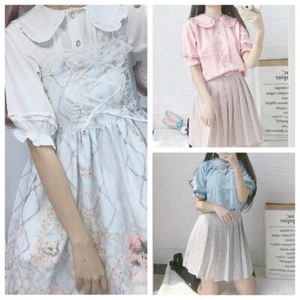 Camisa Blusa Top Niña Japonesa Lolita Botón Liso Manga Corta Linda Kawaii Elegante - Imagen 1 de 7
