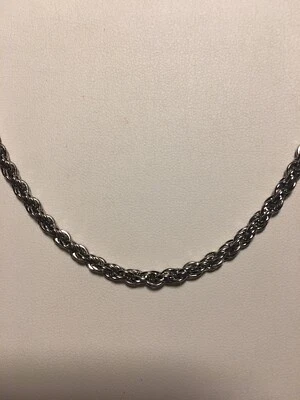 14K WHITE GOLD PLATED ROPE CHAIN~22 INCHES LONG~3.25 MM Thick~Lobster Claw Clasp - Image 1 of 4