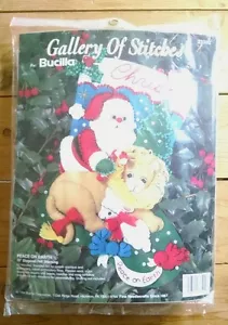 1994 VTG Christmas Stocking BUCILLA KIT Gallery Of Stitches PEACE ON EARTH NIP - Picture 1 of 5