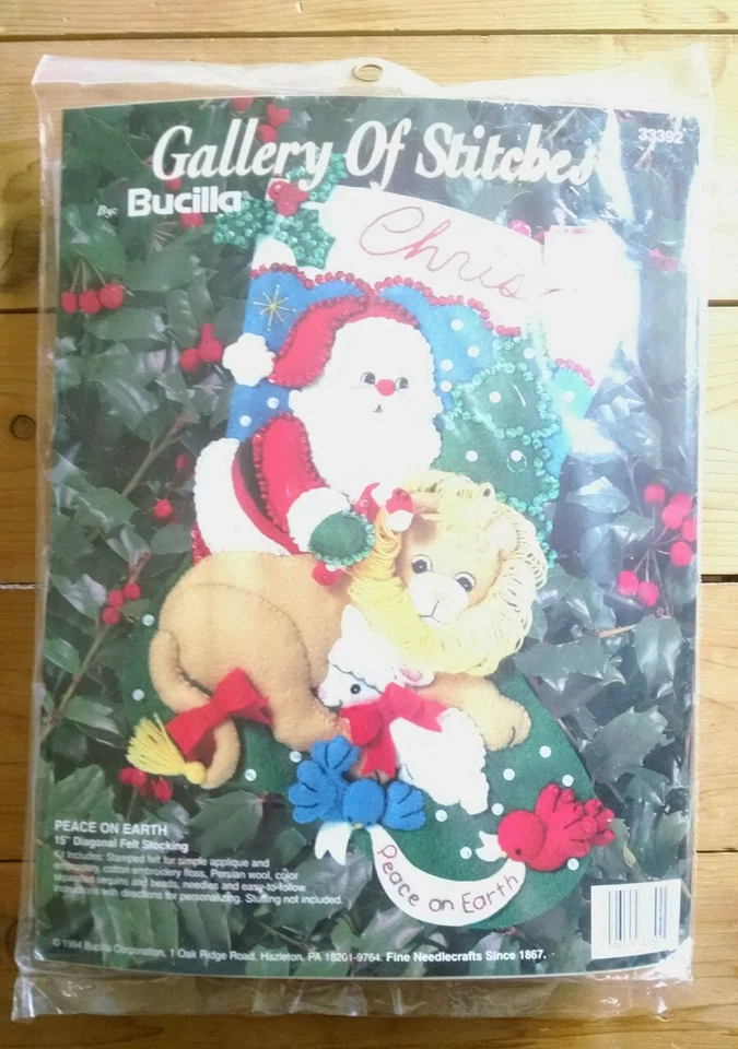 1994 VTG Christmas Stocking BUCILLA KIT Gallery Of Stitches PEACE ON EARTH NIP - Image 1 of 4