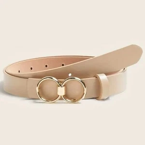 Women's Double Circular Round Gold Buckle Tan Belt - Picture 1 of 2