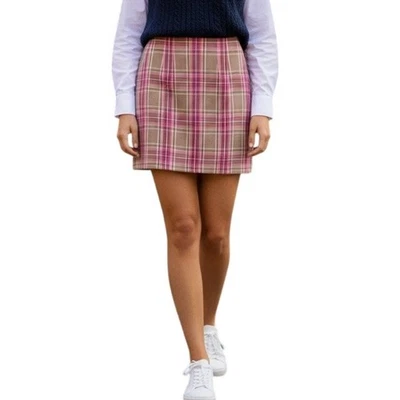 Falda Lápiz Vintage JG Gancho 2 Pequeña Rosa a Cuadros Lana Forrada Inteligente Informal Preppy Foto 1 de 4