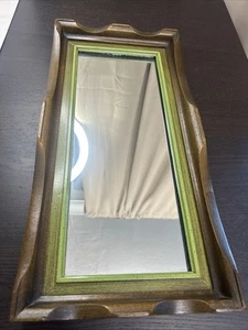 Vintage Wall Mirror 6x15” – Wood Frame with Green Trim – Mid-Century Style - Picture 1 of 4