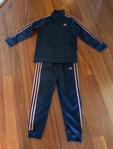 Adidas 3-Streifen Trainingsanzug Reißverschluss Jacke Hose Mädchen Größe 7 Brustumfang 29 Schrittlänge 21 Zoll - Bild 1 von 9