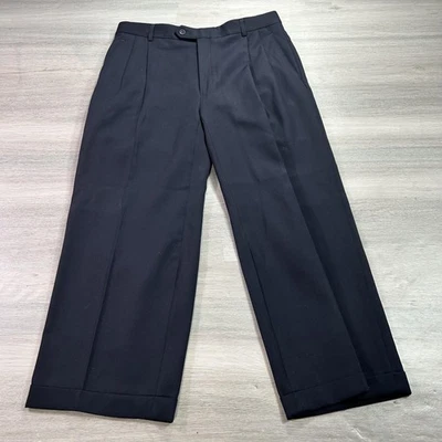 Joseph & Feiss 金色裤子男式 34x26 普通蓝色羊毛褶边连衣裙 — 第 1/4 张图片