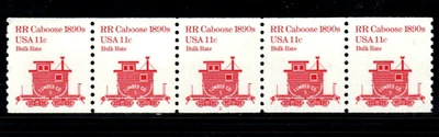 Stamp USA 11¢ Caboose 1890s Bulk Rate - Plate #2 Coil Strip of 5 stamps SC#1905 - Image 1 of 2