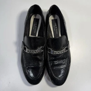 Rag & Bone Cooper Loafers Shoes Black Patent Leather Chain Womens EU 38 US 7.5 - Picture 1 of 13