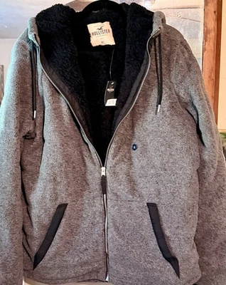 Hollister NWT Jacket Xl Gray & Black  Full Zip Hoodie/Jacket- Sherpa Lined-M - Image 1 of 4