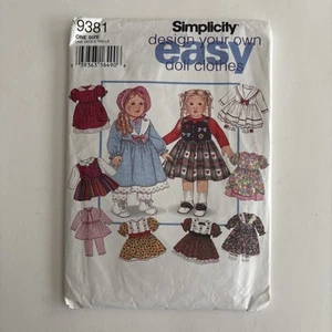 Simplicity 9381 Sewing Patterns For 18” Doll Clothes Dress Bonnet Skirt Uncut - Picture 1 of 4
