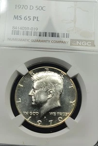 1970 D KENNEDY MEZZO DOLLARO Classificato NGC MS65 PL Proof-Like Business Strike! - Foto 1 di 6
