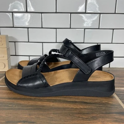 Baretraps Flicka Womens Size 9.5 Shoes Black Faux Leather Strappy Wedge Sandal - Image 1 of 4
