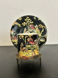 Vtg Pekin Black Demitasse Cup Saucer Set Royal Winton Grimwades England - Picture 1 of 4