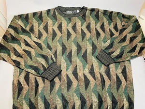 Protege Collection Vintage 90er Herren 2XL grün schwarz geometrischer Pullover Coogi-Stil gebraucht, in einwandfreiem Zustand - Bild 1 von 11