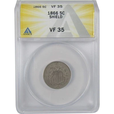 Moneda de 5c de níquel escudo de rayos 1866 en estado bastante bueno 35 Anacs SKU:I23684 Foto 1 de 4