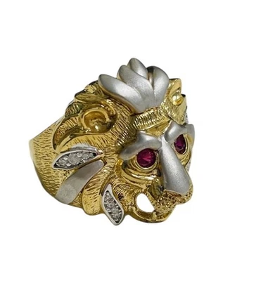 DANIEL STEIGER Men's Lion Ring Sterling Silver 18K Gold King of the Jungle Sz 10 - Image 1 of 4