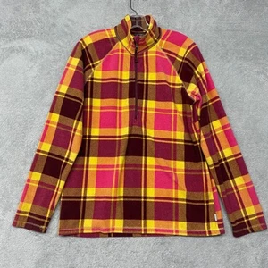 Eddie Bauer Pullover Damen Medium Tall rosa gelb Viertelreißverschluss Fleece kariert - Bild 1 von 8