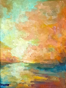 Oil Painting Clouds Water Reflection Modern Landscape Framed Original by Donalee - Picture 1 of 3