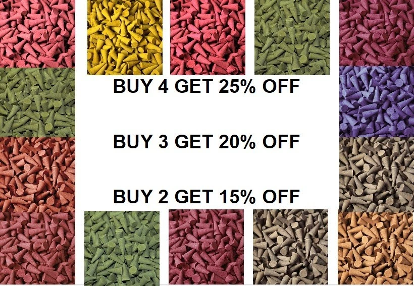 Incense Cones - Bags of 50!  15 Scents, BUY 4 bags  GET 25% OFF - Image 1 of 1