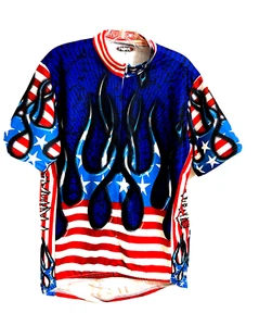 Primal Wear American Flag Cycling Bike Jersey Shirt Full Zip Size L Short Sleeve - Picture 1 of 10