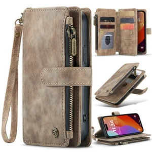 For iPhone 16 15 Pro Max Plus 14 13 12 11 Leather Wallet Zipper Flip Case Cover - Picture 1 of 16