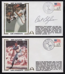 GATEWAY BERT BLYLEVEN AUTOGRAPHED "3000 STRIKE OUTS" FDC POSTAL CACHET SET (2) - Picture 1 of 3