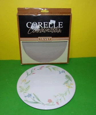 1998 8 Inch Reston / Corelle My Garden Round Melamine Trivet  Boxed Unused - Image 1 of 2