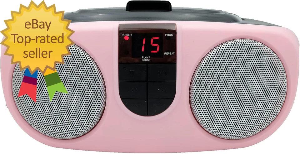 PROSCAN SRCD243 Portable CD Player with AM/FM Radio, Boombox (Pink)