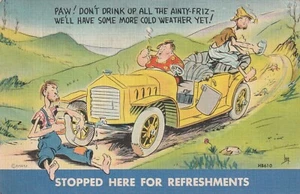 Vintage Postcard People taking a break from driving car, Comic humor, 1945 - Picture 1 of 2