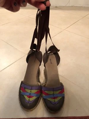 EUC Marc by Marc Jacobs Wedge Espadrilles "Rossimoda" Taffeta Lame SZ 7 - Image 1 of 4