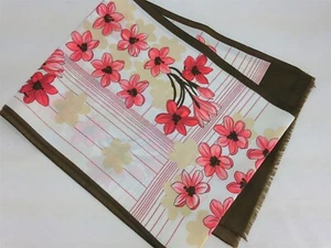 "Bufanda oblonga de colección de 1980 sin marca 100 % poliéster marrón flores de coral 10 X 54" - Imagen 1 de 4