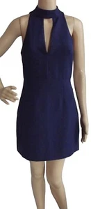 Express Size 0 Blue Mock Neck Keyhole Sleeveless Sheath Dress back black lace xs - Picture 1 of 12