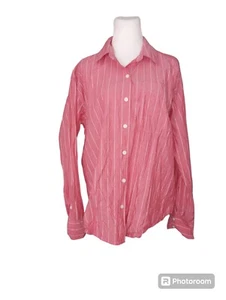 American Eagle XS Oversized Boxy Red Pink Vertical Striped Button Front Shirt - Picture 1 of 9