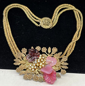 Miriam Haskell Necklace Rare Vintage Early Gilt R/S Purple Pink Gripoix Glass