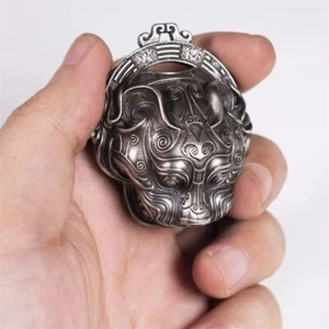 Weiß Messing Tigerkopf Glocke Anhänger Vintage Amulett Halskette Charm für Männer Geschenk - Bild 1 von 5