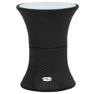 vidaXL Garden Side Table Drum Shape Black Poly Rattan - Picture 1 of 4