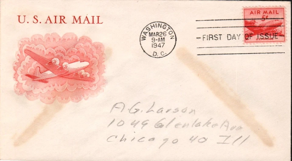 SCOTT#: C33 DC-4 SKYMASTER 5¢ MAR 26 1947 WASHINGTON DC FIRST DAY COVER FDC BX7 - Image 1 of 1