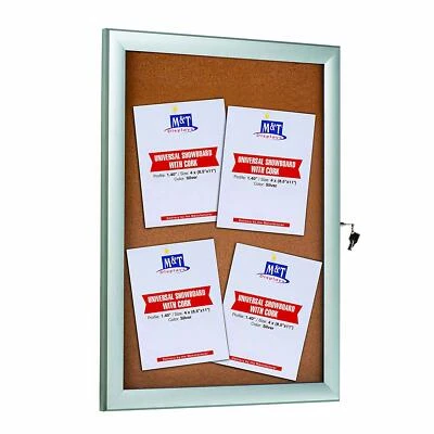 Enclosed Cork Bulletin Board 22x28" Silver Aluminum Locable Outdoor Noticeboard - Image 1 of 4