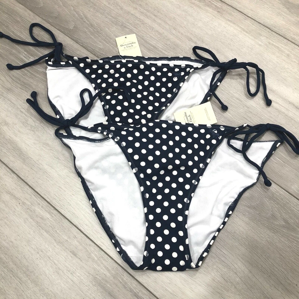 NUEVO LOTE 2 Pantalones de bikini Abercromie para mujer Trajes de baño Lados de corbata Lunares Talla S M Foto 1 de 4