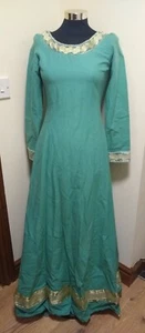 Ladies Turquoise Linen Medieval Dress with Gold Ribbon Trim Reenactment Size S - Picture 1 of 2